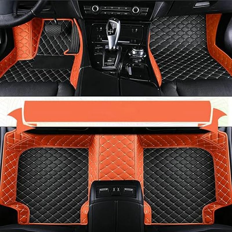 TAHALICustom Colors Car Floor Mats Black Pink for 99.9% Sedan SUV Sports， All-Weather Liners Car Floor mat，Luxury Leather Automotive Floor Mats (Black Orange Mats,3D Floor Mats)