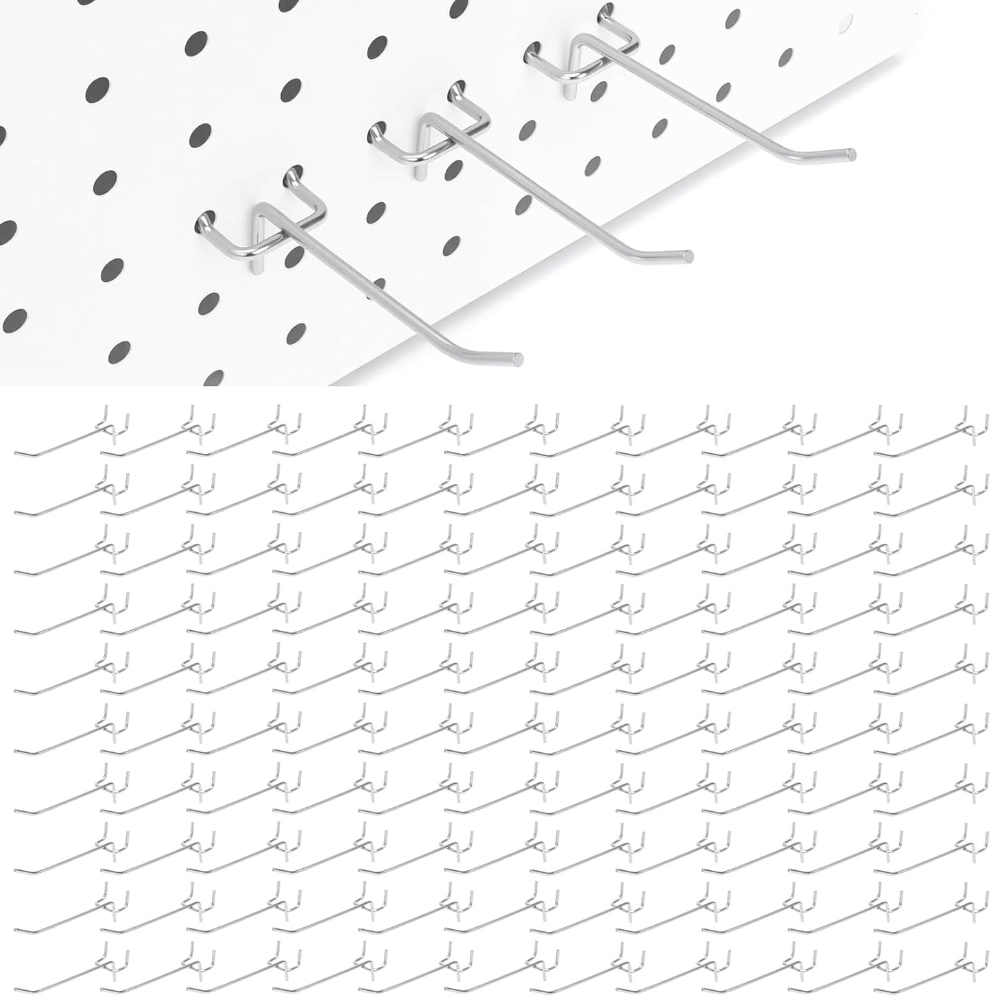 100 Pack Pegboard Hooks Set, 4 Inch Stainless Steel Pegboard Hooks Bulk Fit 1/8" Pegboard for Wall Shelving Display Hanging Tools Accessories Hanging Holders for Storage Craft Room Kitchen Store