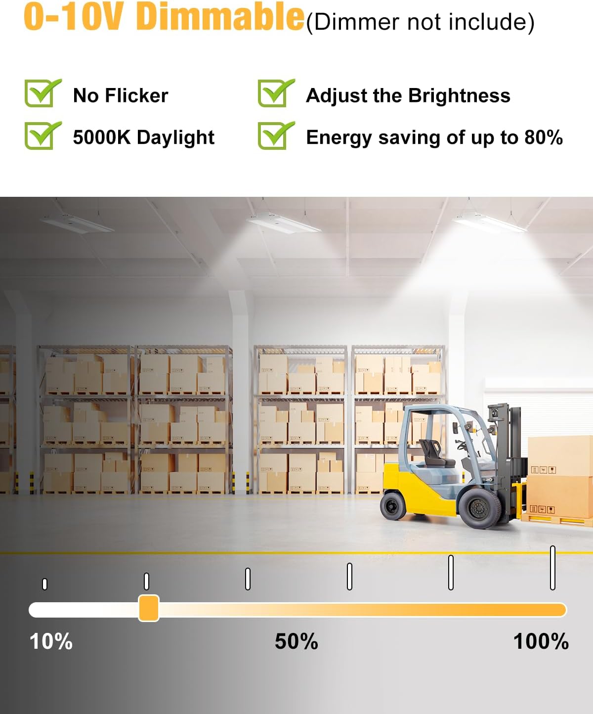 LED Linear High Bay Light, 130W 19500LM High Bay LED Shop Lights, 120-277V, 5000K, 0-10V Dimmable LED Shop Light, Linear High Bay Light for Warehouse Workshops, UL Complied.