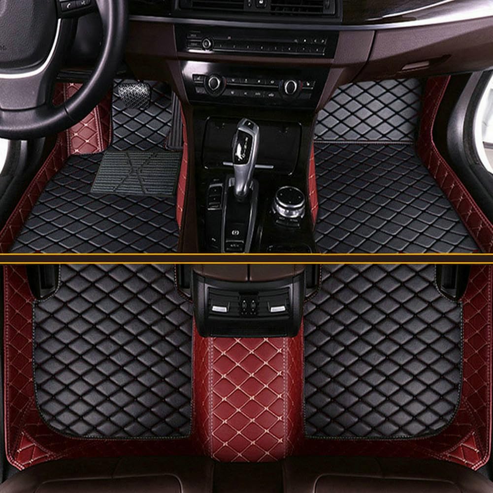 Customized Personalized car Floor mats, All-Weather Luxury car Floor mats, Waterproof and Anti Slip Leather car Floor mat Lining, 95% Customized car, Truck, and SUV Floor mats (Border Wine red)