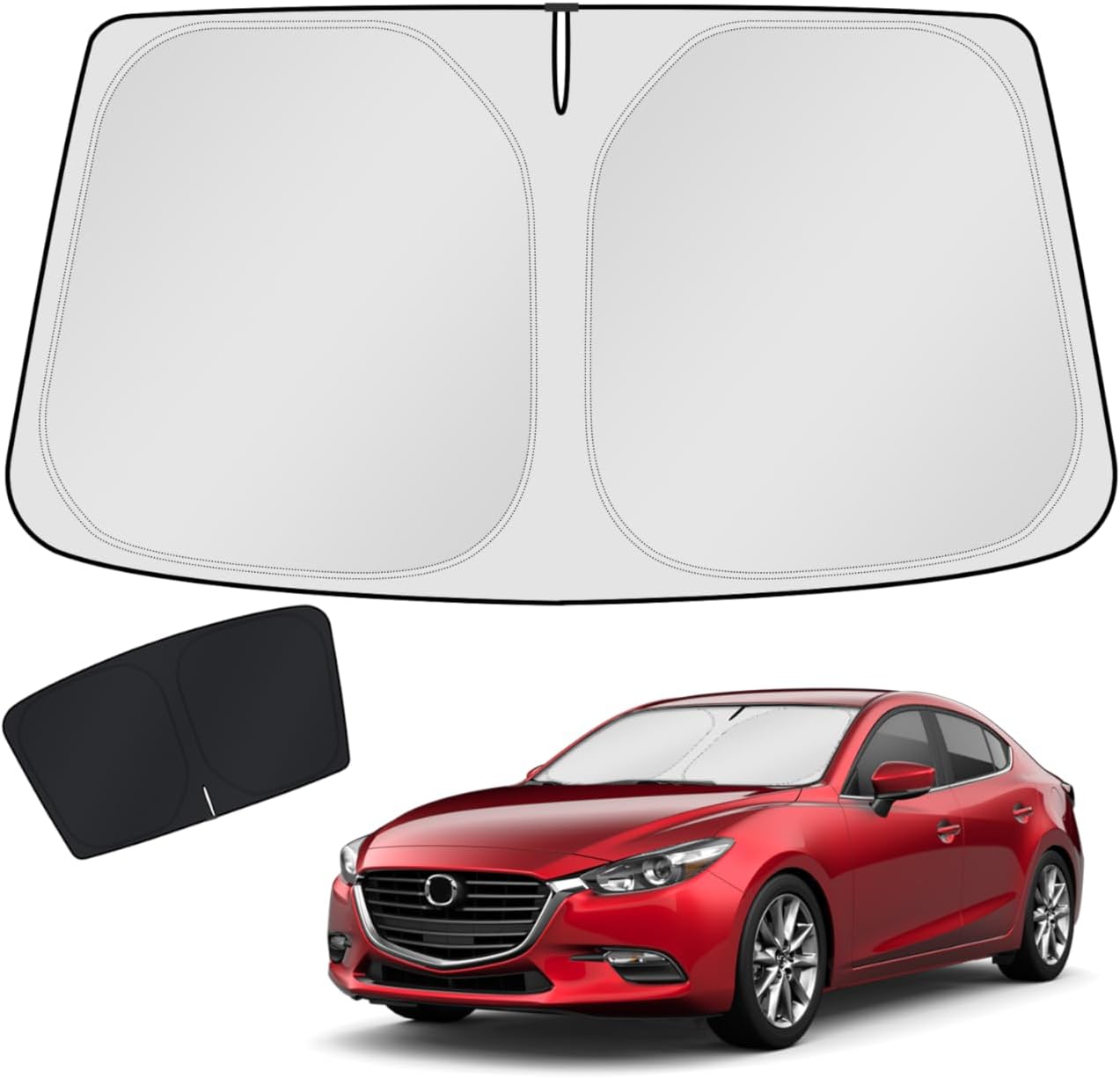 KUST Windshield Sun Shade for Mazda 3 2014 2015 2016 2017 2018 Mazda3 Accessories Hatchback/Sedan Custom Fit Sunshade Foldable Sun Visor Protector Blocks UV Rays Keep Your Car Cooler