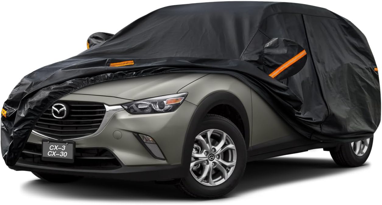 Kayme 7 Layers SUV Car Cover Custom Fit for Mazda CX-30 CX-3 CX 30 CX 3 (2019-2025) Waterproof All Weather for Automobiles, Outdoor Full Cover Rain Sun UV Protection.Black