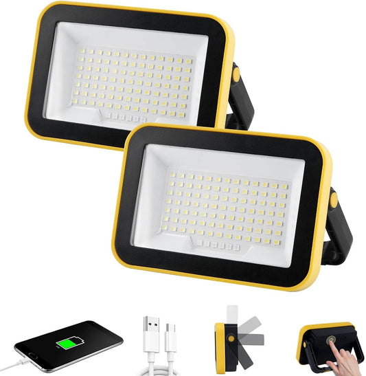 Rechargeable Work Light with Tripod Hole, 2-Pack LED Battery Work Lightings, 40W Waterproof Portable Flood Light Cordless Job Site Lighting 180° Rotate for Garage Camping Car Repairing
