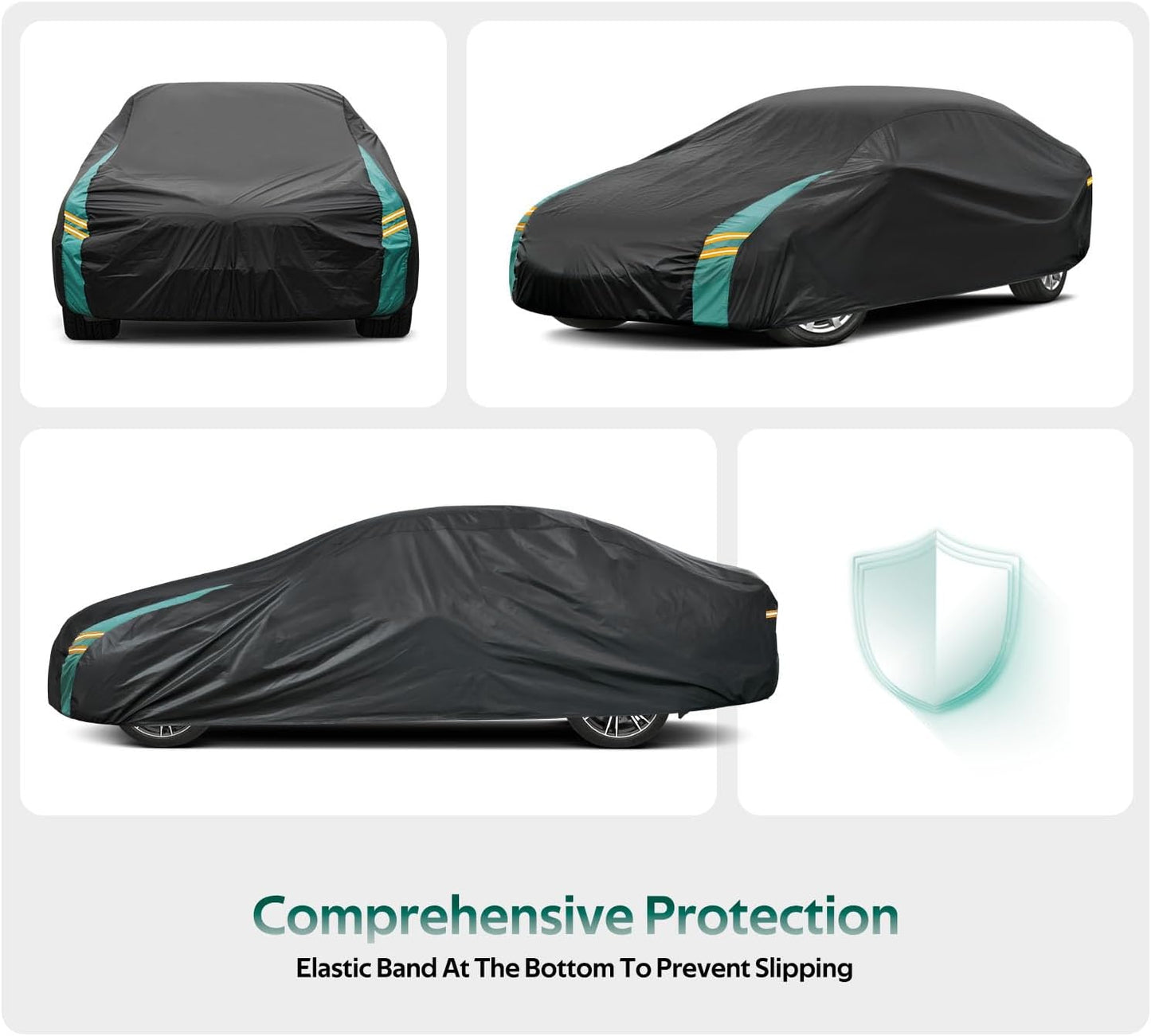 Full Exterior Covers Waterproof All Weather for Sedan & Coupe, Universal Fit for Dodge Charger, Cadillac CTS, BMW 740 750 Rain Winter Sun Protection. (Length: 194"-208")