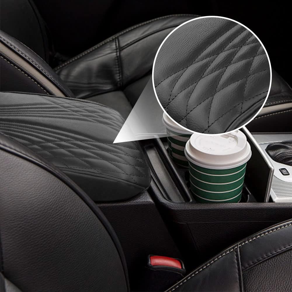 2025 Upgrade Universal Style Memory Cotton Car Armrest Box Pad,New Leather Car Armrest Box Pad Car Center Console Cover Pad,Vehicle Seat Box Cushion Protector for SUV Truck (Beige, Angle Pattern)