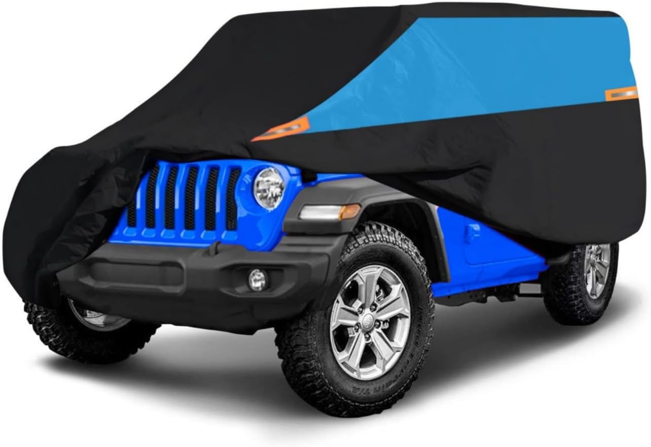 MORNYRAY Compatible with Jeep Wrangler 2 Door, Waterproof Car Cover All Weather Snowproof UV Protection Windproof Outdoor Full car Cover, Universal Fit for (Wrangler 2Door, Blue)