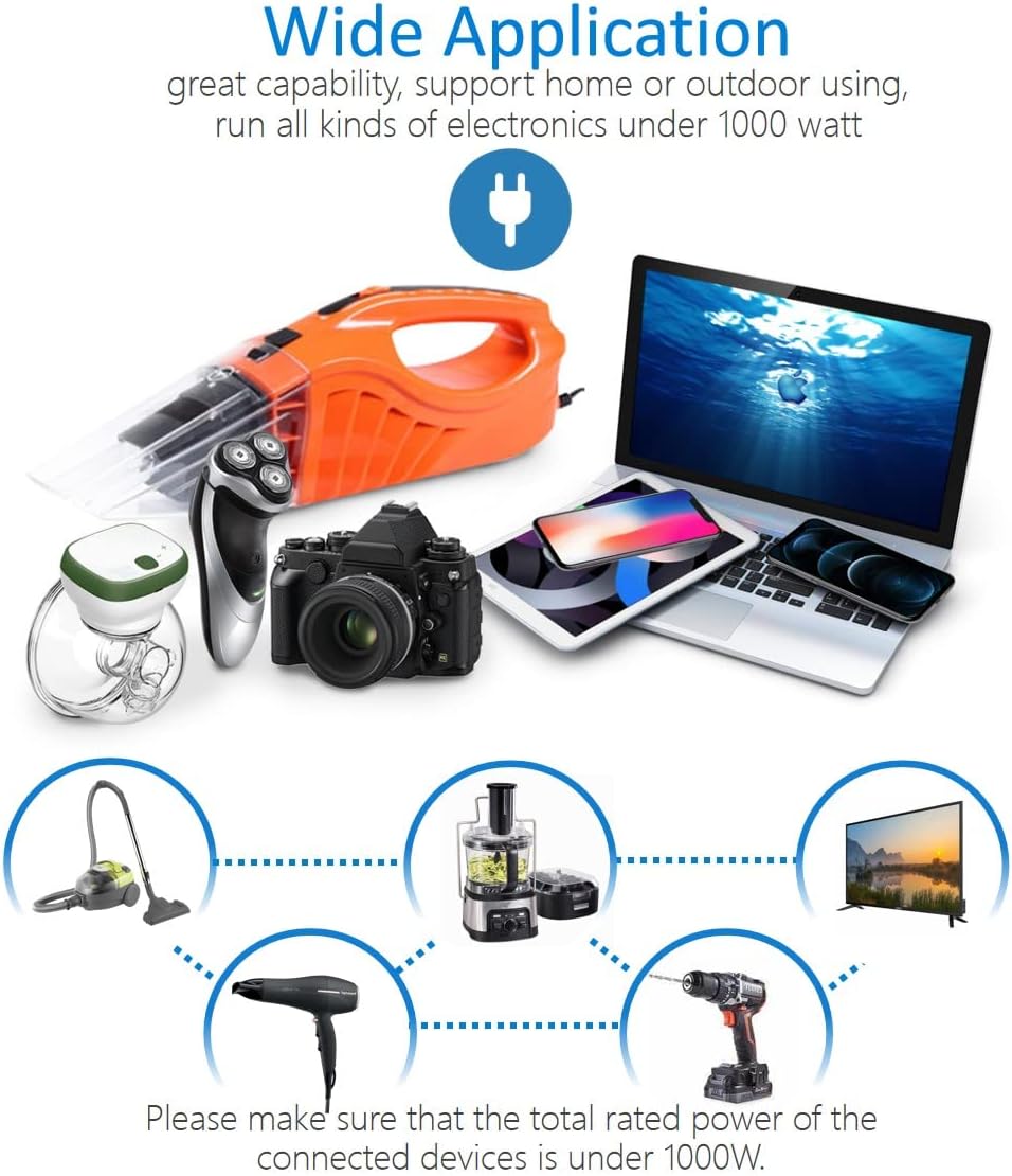 Yinleader 1000 Watt Pure Sine Wave Inverter 12V to 110V DC to AC Car Power Inverter for RV, Road Trip, Camping, Travel, 3 AC Outlets and 4 Built-in 5V/4.8A USB Ports, LCD Display, Blue