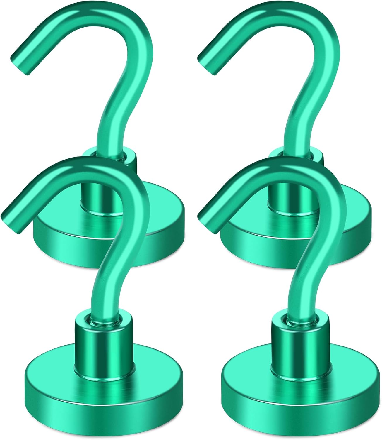 MIKEDE Magnetic Hooks Heavy Duty, 28LB+ Strong Magnets with Hook for Fridge, Neodymium Extra Strength Industrial Hooks for Hanging, Magnetic Hanger for Toolbox, Cruise, Grill(Green,4 Pack)