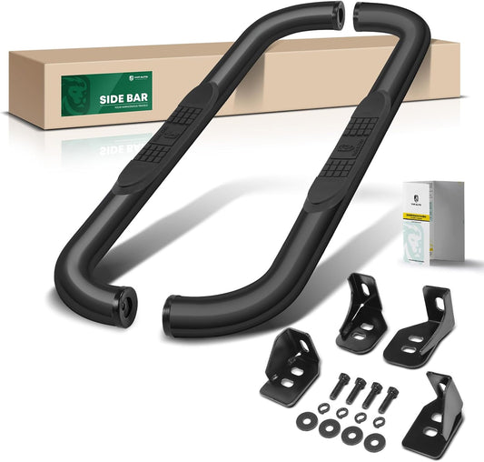 YHTAUTO 3 Inch Running Boards Side Step Bars Fit for 1999-2018 Chevy Silverado & GMC Sierra 1500/2500 HD/3500 HD - Standard/Regular Cab, Carbon Steel Black Powder 90-Degree Bent End Truck Step Rails