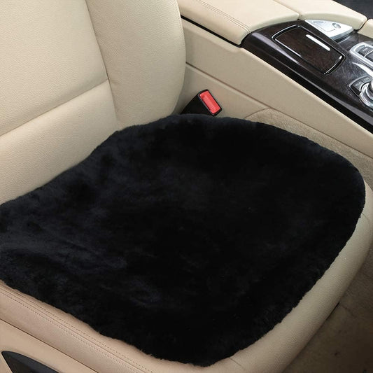 20 inchs Fluffy Genuine Australia Sheepskin Car Seat Cover for Auto Interior Accessories with Soft Fuzzy Wool Natural Fur Non-Slip (Black, Front)