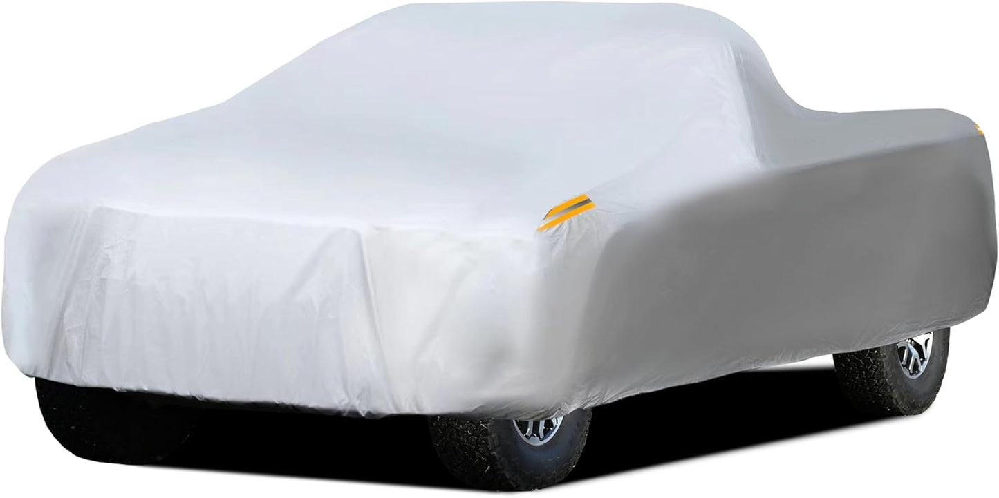 MORNYRAY Waterproof Car Cover All Weather Snowproof UV Protection Windproof Outdoor Full Truck Cover, Universal Fit for (Fit Truck Length 210-230 inch,All Silvery)