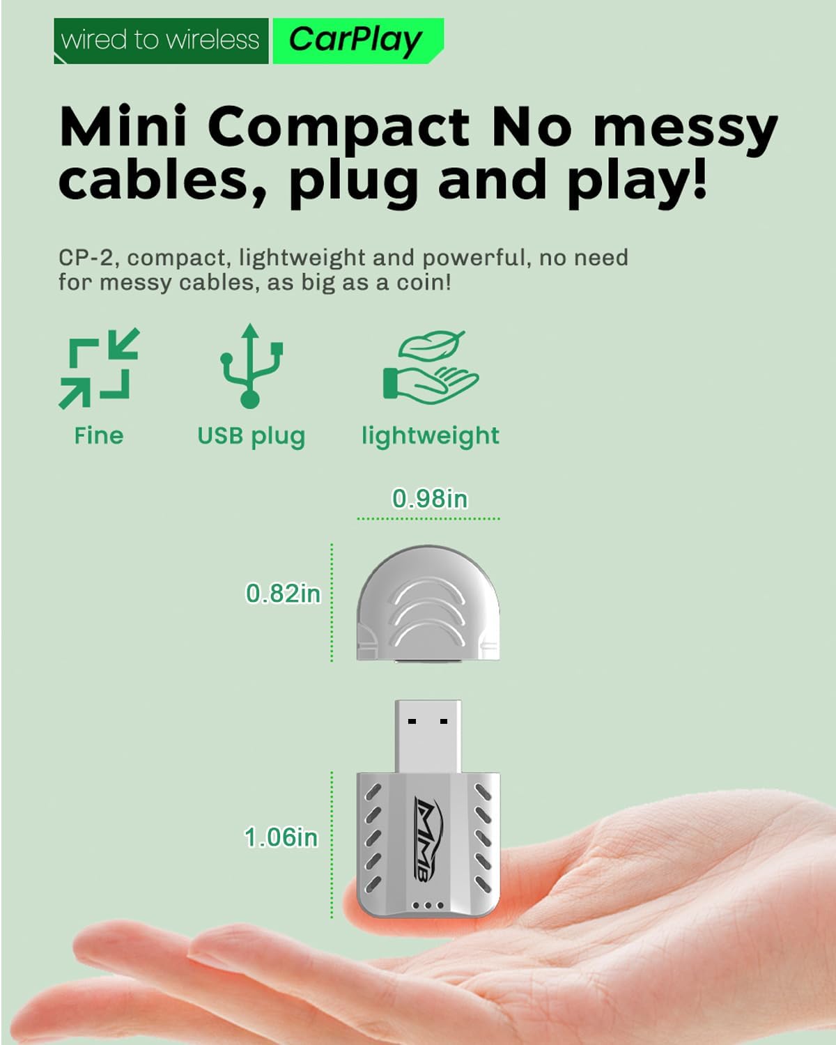 MMB Wireless Carplay Adapter for Apple 2025 Upgrade Mini Apple carplay Fast & Stable, No Delay,Plug and Play Convert Wired to Wireless CarPlay Adapter for iPhone 6+ and 2017+ Cars USB/Type C