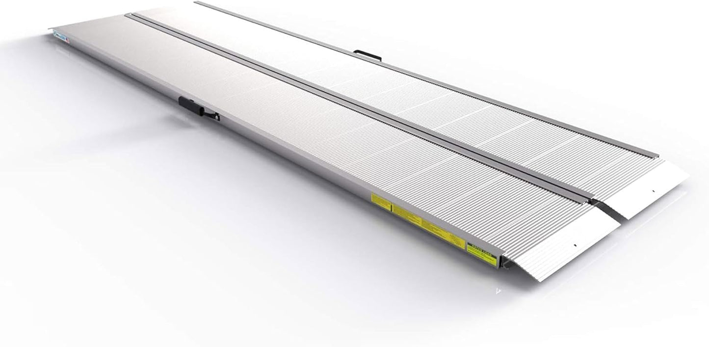 EZ-ACCESS Traverse 8 Foot Durable Aluminum Singlefold Edgeless Curbless Portable Folding Car Loading Ramp with Carrrying Handles, Silver
