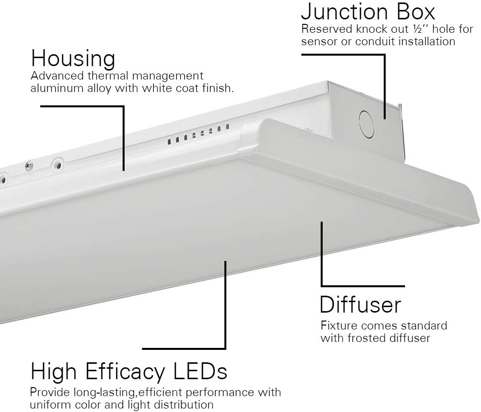 4FT LED High Bay Light - Pack of 2-300W - 42000LM - 1-10V dimmable - 5000K - UL and DLC Listed - Replaces 8 Lamp Fluorescent T5 Fixture