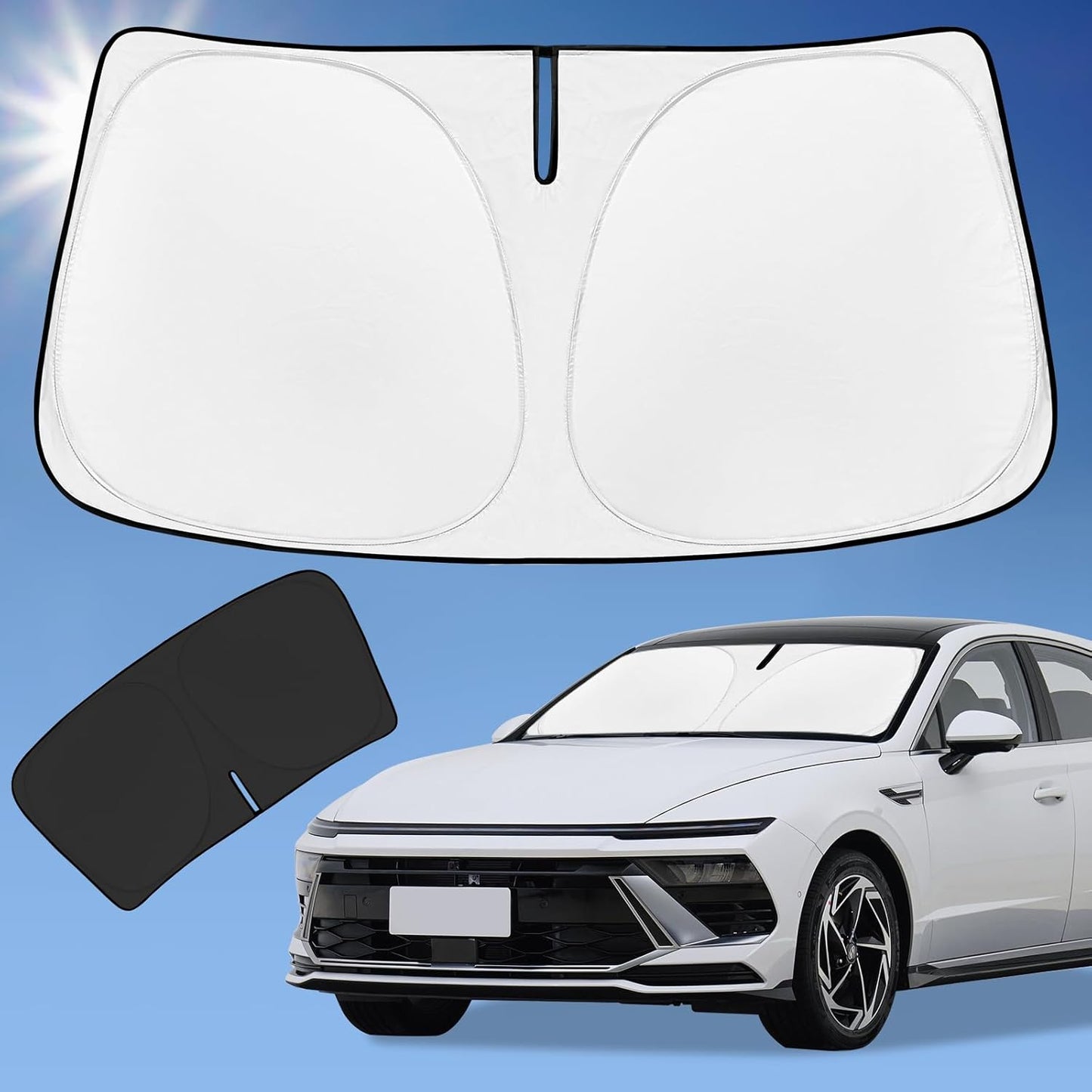 Sun Shade Sunshade for Hyundai Sonata 2020-2025 2026 Windshield Cover, 4-Layer Front Window Shade Custom fit Sun Visor 240T Retractable Shade Blocks UV Rays Cooler Car Accessories