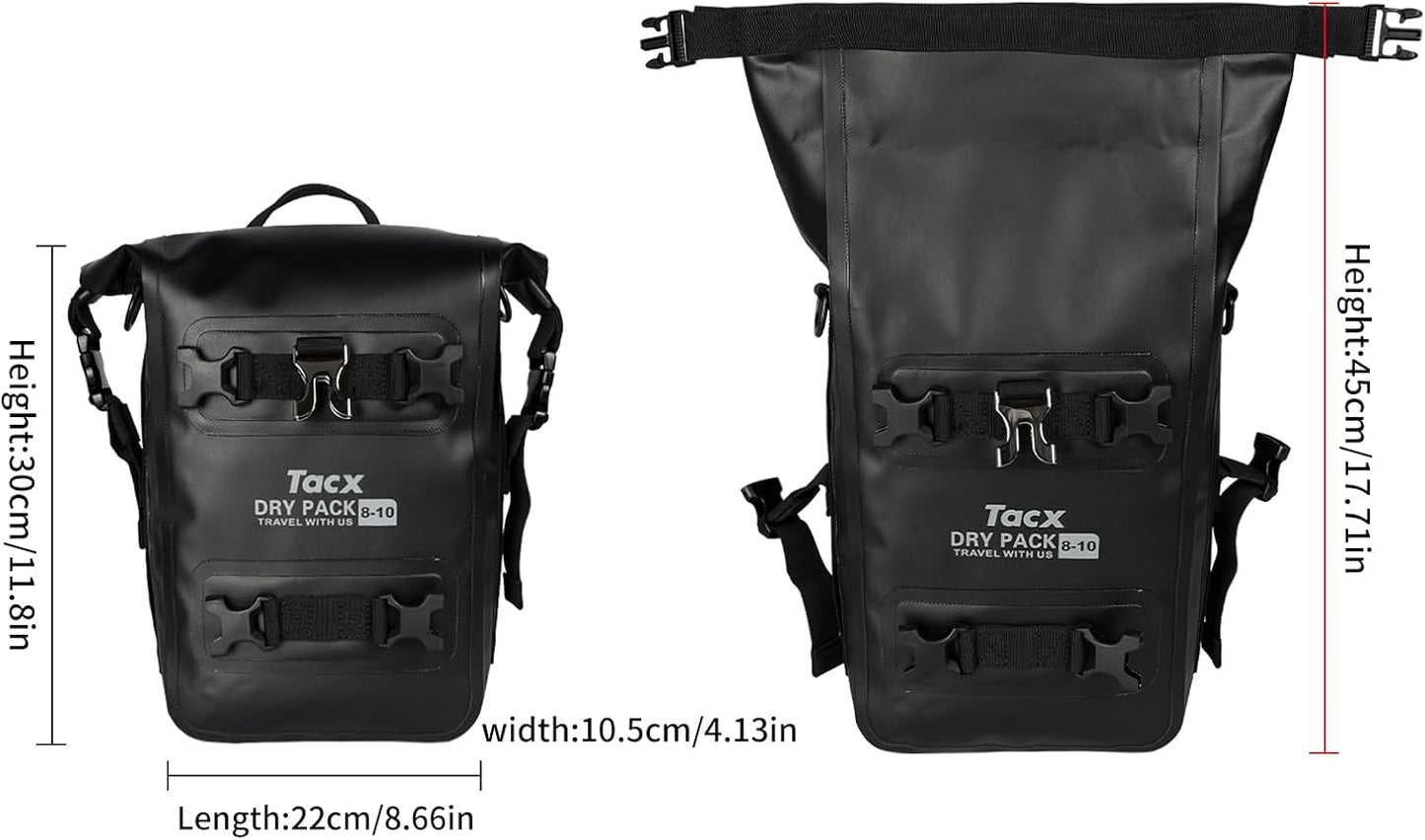 Motorcycle Tail Bag Front Bumper Bag, 10L Roll-top Waterproof Motor Saddle Panniers Luggage Bags for Motorcy-Black(10L)