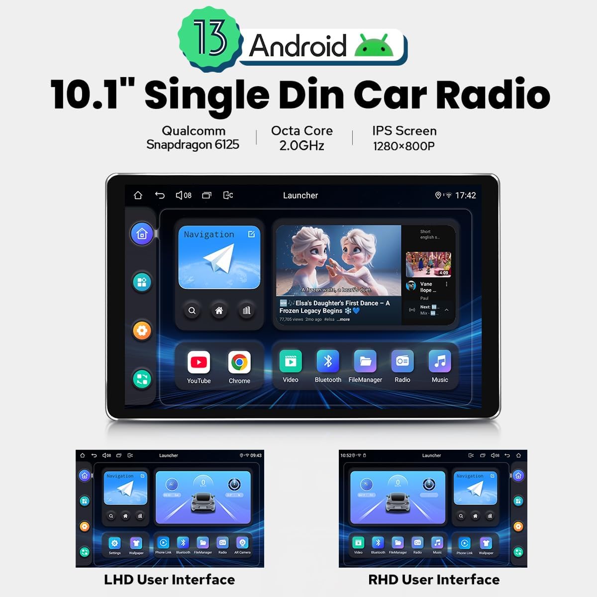 Joying Single Din Touchscreen Radio 10.1 Inch Car Stereo with Apple Carplay & Android Auto, 4GB+64GB Android 13 Head Unit with Mirror Link, AM/FM, Bluetooth, SWC, GPS(JY-UTS10N4)