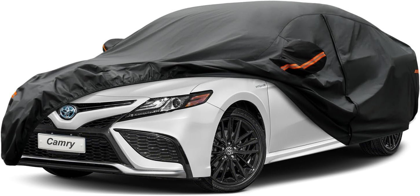 Kayme 7 Layers Car Cover Custom Fit for Toyota Camry Sedan/Solara (1996-2025) Waterproof All Weather for Automobiles, Outdoor Full Cover Rain Sun UV Protection with Zipper Cotton/Black