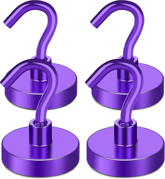 MIKEDE Magnetic Hooks,80LB Heavy Duty Magnets with Hook for Fridge, Super Strong Magnets Neodymium Extra Strength Industrial Hooks for Hanging, Toolbox, Cruise(Purple, 4 Pack)
