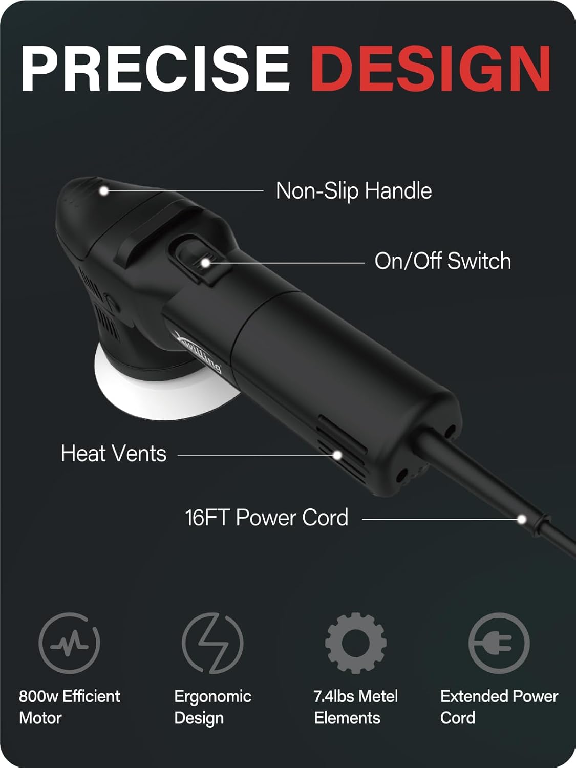 Buffer Polisher, 5-Inch 8MM Dual Action Random Orbital Car Polisher with 6 Variable Speed 1800-5500 RPM, Car Detailing Kit for Car Detailing Polishing and Waxing