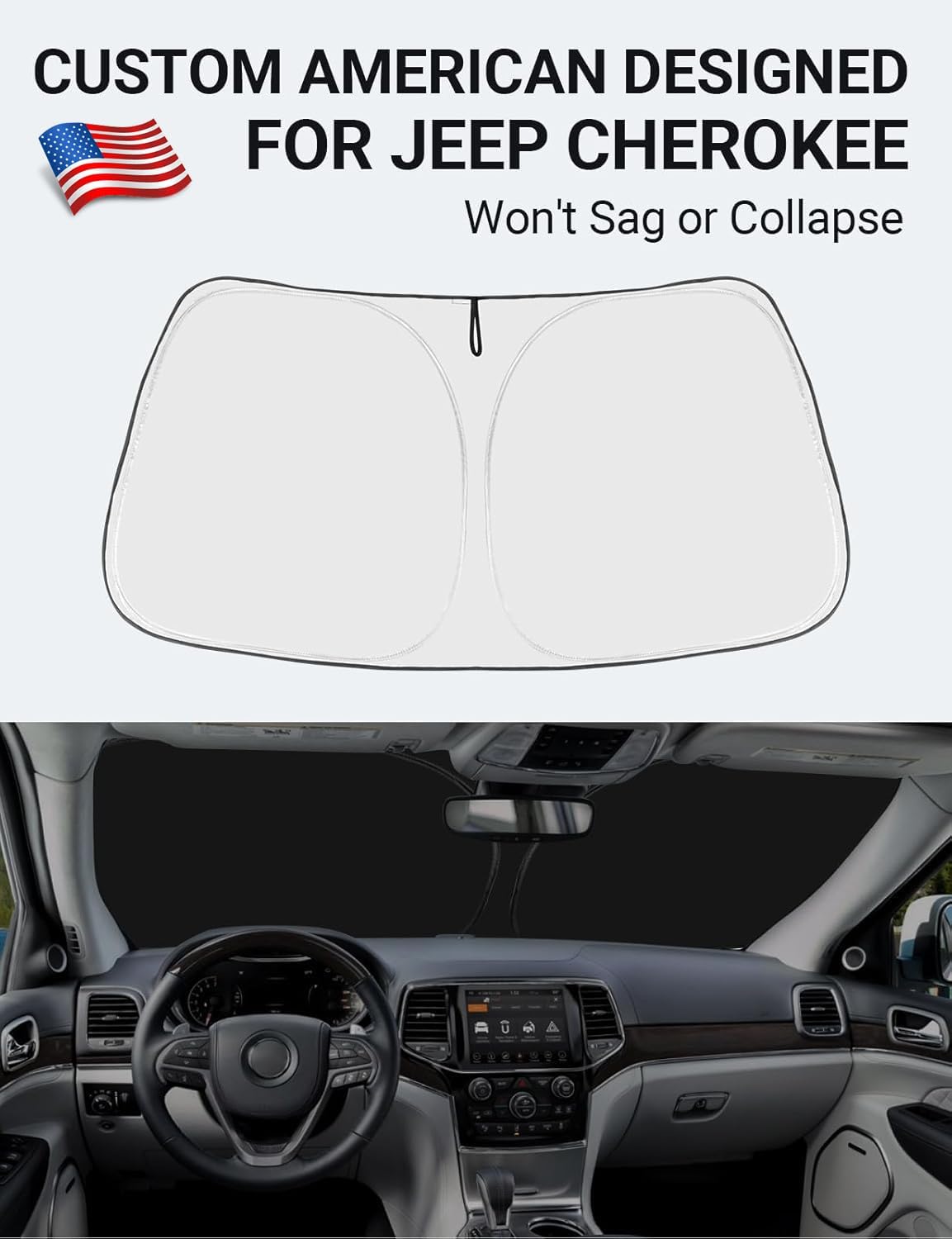 Proadsy for Jeep Cherokee 2014-2024 2025 (Not for Jeep Grand Cherokee) Windshield Sun Shade 4-Layer Foldable Front Sunshade Protector Sun Visor Blocks UV Rays Keep Car Cooler