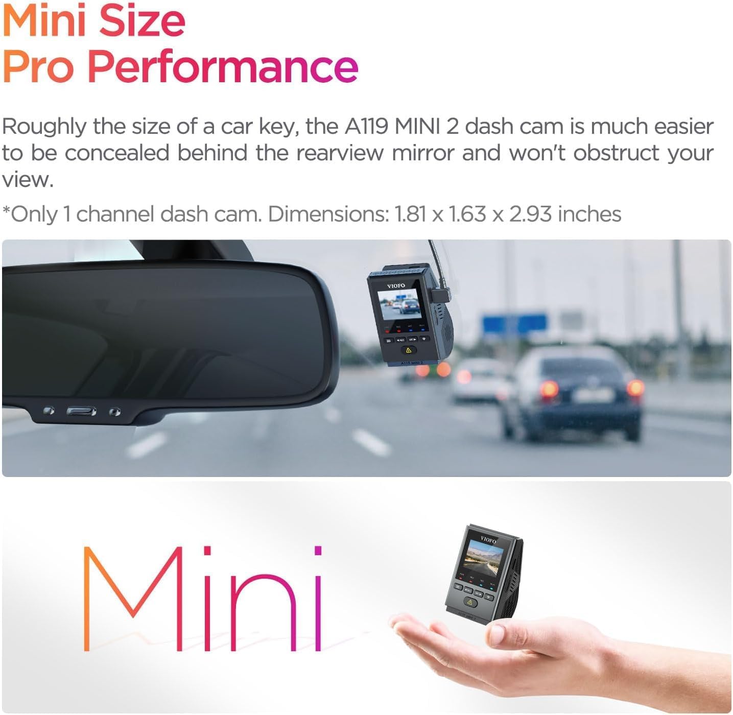 VIOFO Dash Cam A119 Mini 2, STARVIS 2 Sensor, 2K 60fps/HDR 30fps Voice Control Car Dash Camera with 5GHz Wi-Fi GPS, Night Vision 2.0, 24H Parking Mode, Supercapacitor, Support 512GB Max