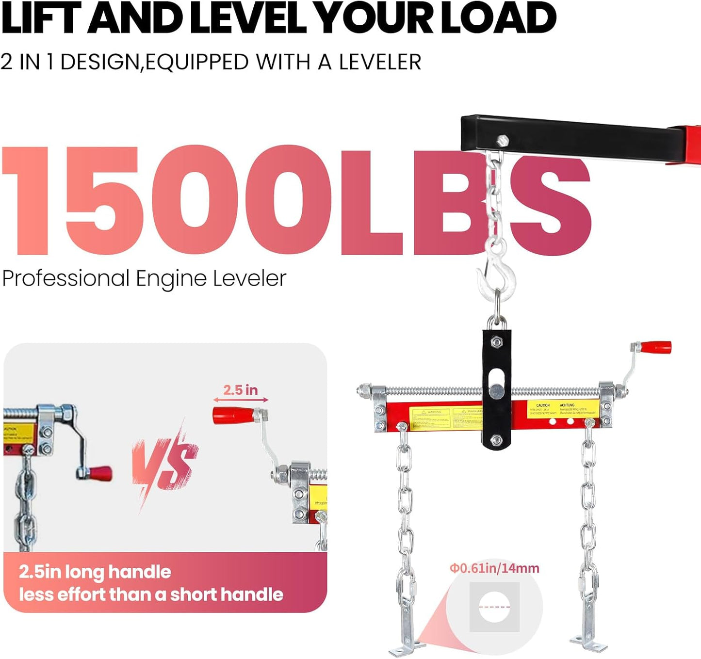 2 Ton Folding Engine Hoist, 4400lbs Hydraulic Cherry Picker Engine Hoist with 6 Casters, Heavy Duty Engine Lift for Garage, Workshop, Automotive Repair (Red)