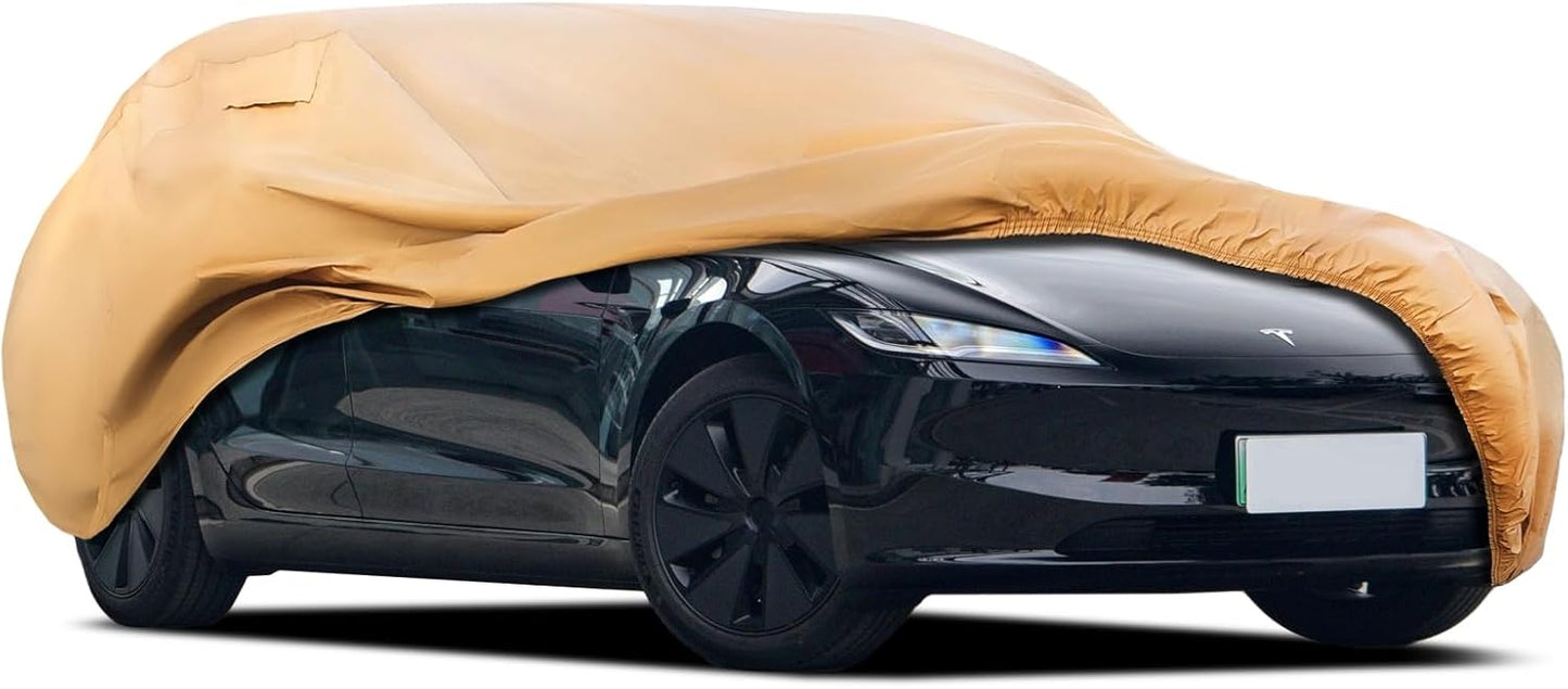 Heavy Duty Outdoor Car Cover Custom Fit for Tesla Model 3, Windproof All Weather Waterproof Sun Rain UV Dust Snow Protection Outdoor Car Covers