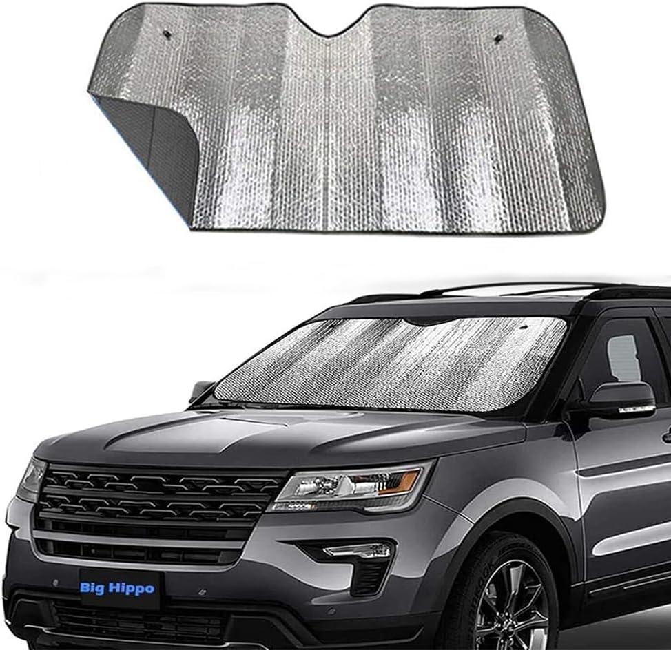 Big Hippo Car Windshield Sun Shade-Jumbo/Standard Car Window Shades Keeps Vehicle Cool-Front UV Ray Protector Sunshade-Easy to Use Sun Shade-Silver(55.16"X 27.5")