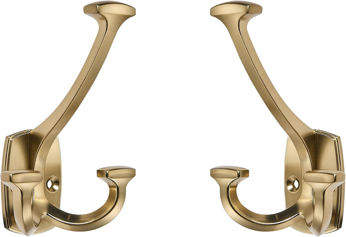 Large Wall Double-Sided Hook 5 Pack Champagne Brozne Hook Decorative Heavy Duty Solid Large Coat Hooks for Towel Hanging Coats Robe Towel Bags Door Back 2 Prong Hooks
