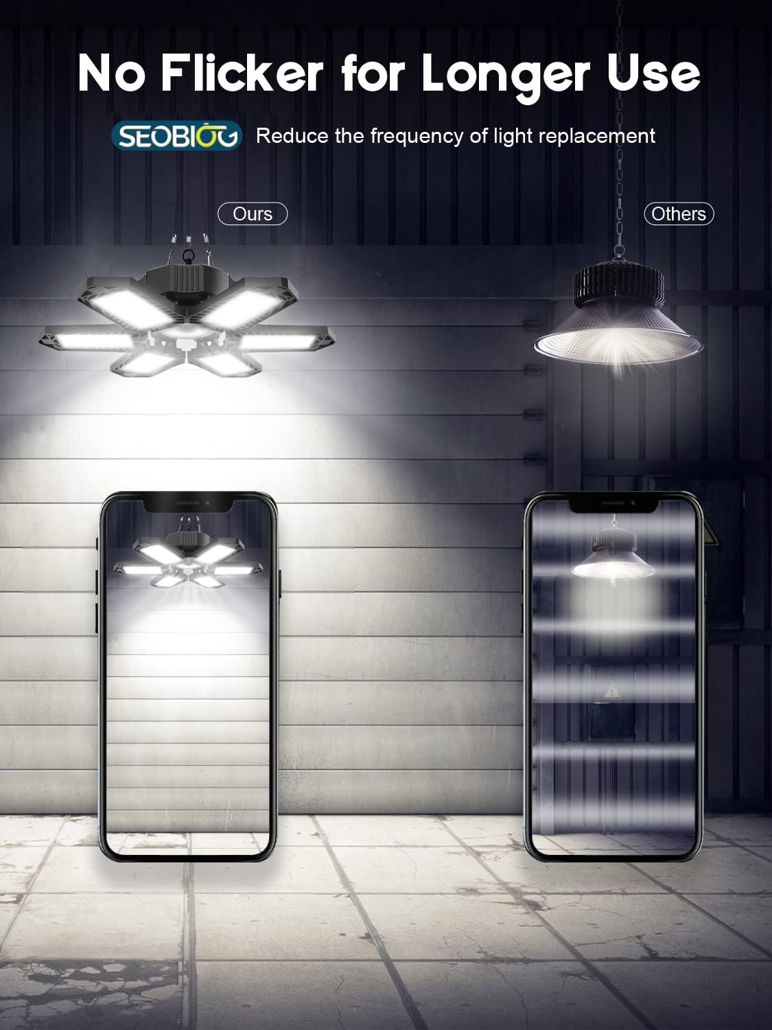 SEOBIOG LED Garage Lights 4 Pack, 200W 20000LM Plug in Linkable LED Shop Light, 6500K Ceiling Light Fixtures with 6+1 Deformable Panels for Garage, Work Bench (Built-in ON/Off Switch)