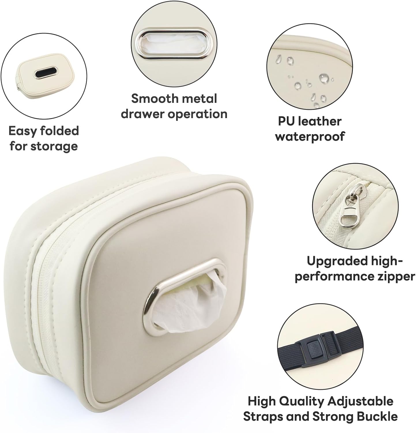 Car Tissue Holder, Tissue Box Cover Keep Car Tidy, Premium PU Leather Backseat Napkin Rectangle Organizer, Extra Large Tissue Box Storage in Car Fits for 6.6 * 4.7 * 2.3 Regular Size Tissues, White