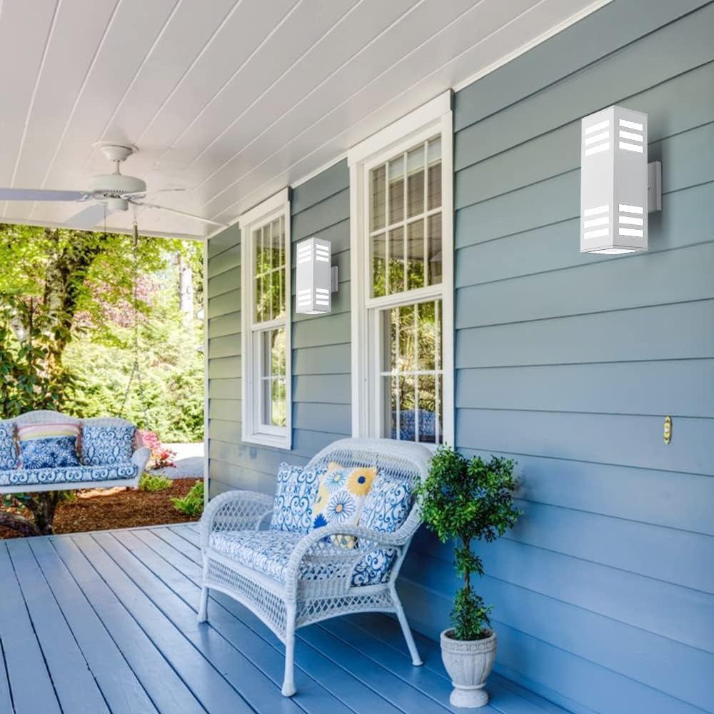 harriet Porch Lights Outdoor Modern - IP64 Waterproof Aluminum and Tempered Glass Cover, 13" Rectangular Up/Down Wall Sconce for Porch, Garage & Patio, Exterior Lighting, White