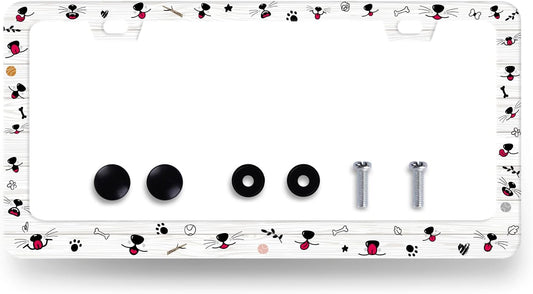 Cute Dog Cat Mouth License Plate Frame Colorful Animal License Plate Holder Stainless Steel License Plate for USA Canada 6.3" X 12.3" with 2 Holes and Screws