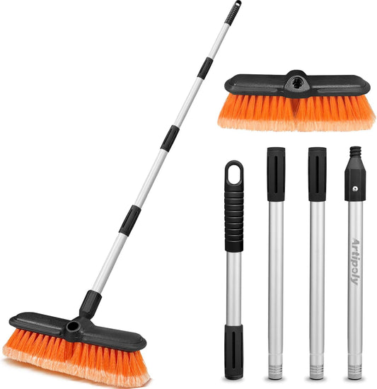 65" Car Wash Brush with Extension Pole, Car Wash 10” Dip Soft Brush, No Scratch Car Cleaning Brush Supplies for RV Boat Truck SUV, House Siding, Snow, Floors, Extension Aluminum Alloy