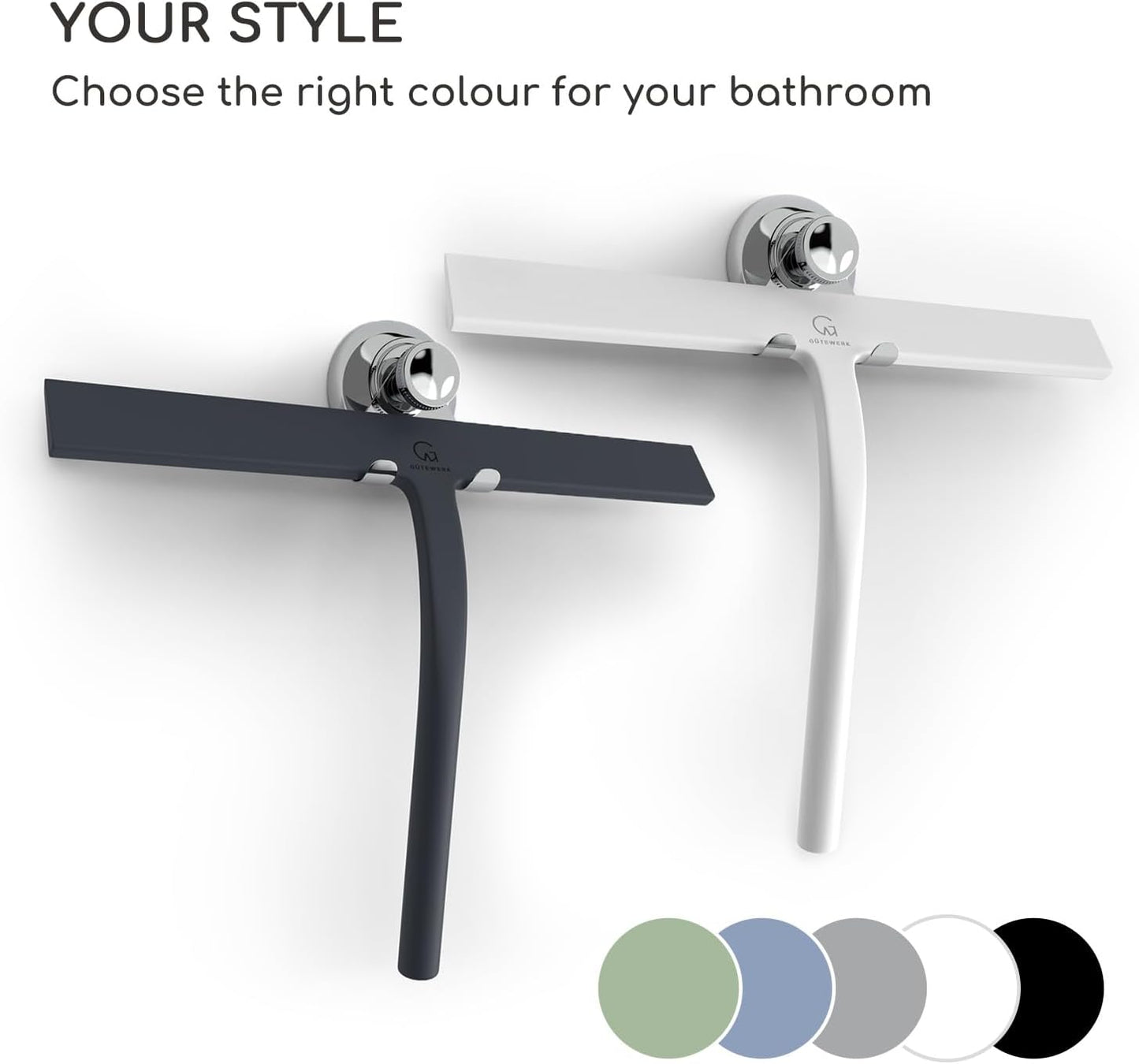 GÜTEWERK Shower Squeegee for Glass Doors, Silicone Window Squeegee, Bathroom and Glass Cleaning - Gray - 11 Inch