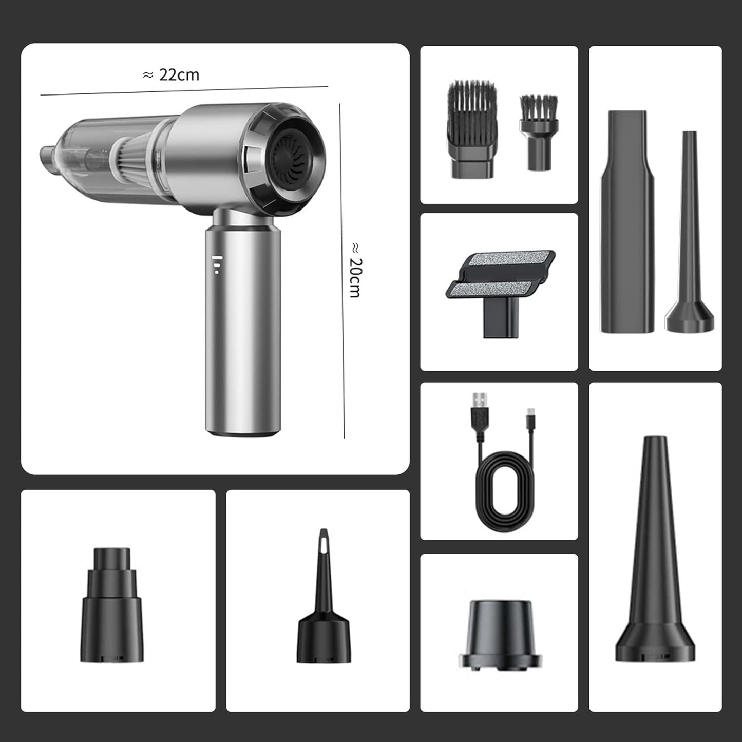 Handheld Car Vacuum Cleaner Cordless,21000Pa High Power Hand Held 3-Speed Adjustment and Multi-Nozzles Cleaner for Car, Home, Office, Pet Hair