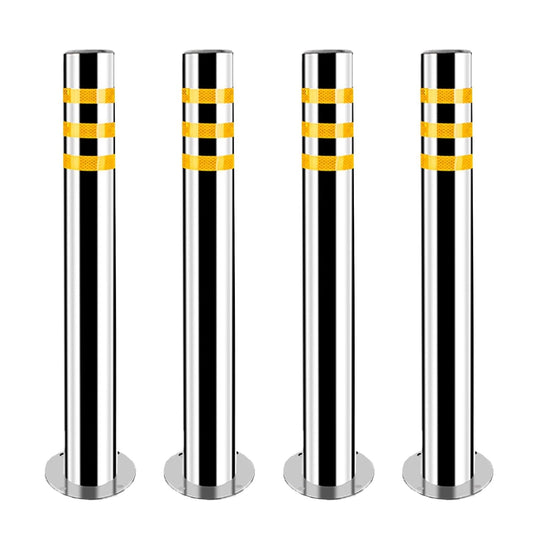 Stainless Steel Parking Bollards for Driveway, Industrial Safety Bollards Reflective Channelizer Post, Parking Barrier, Sturdy and Durable, Easy to Install, for Crowd Control(Silver (4pcs),7.6*100cm/3