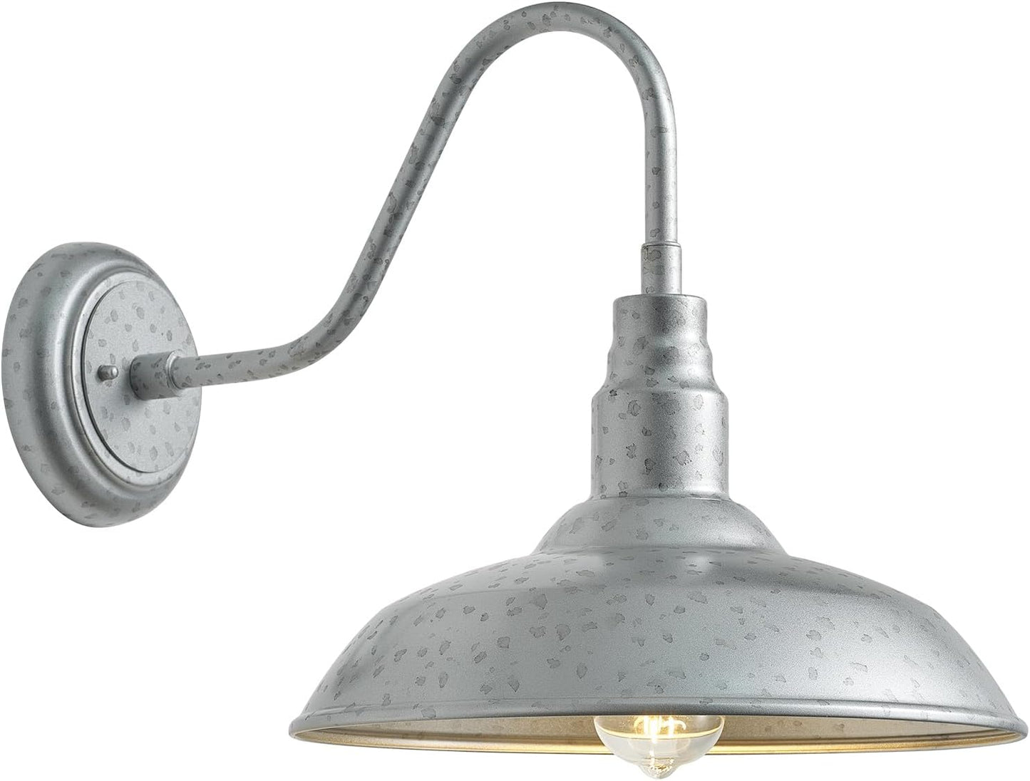 10'' Dome Outdoor Gooseneck Barn Light, Galvanized Steel Exterior Wall Lantern Farmhouse Style Outdoor Porch Wall Sconce for Patio, Yard, Garage 1 Pack Gooseneck Lighting Fixture, LM2201-SV