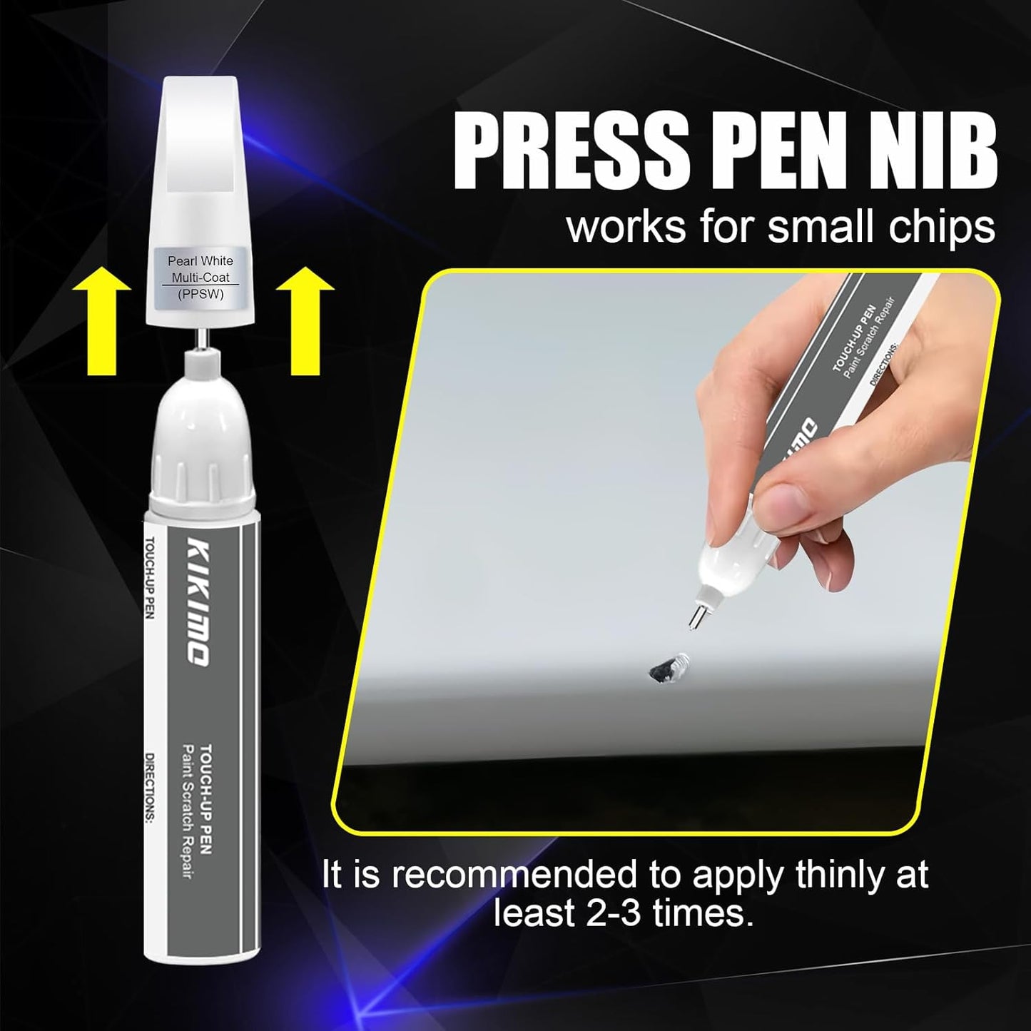 KIKIMO for Tesla Touch Up Paint(Pearl White Multi-Coat(PPSW)), Car Paint Repair Kit for Tesla Model Y/3/S/X, 2 In 1 Scratches Repair with Pen Tip and Brush, Color-Matched for Quick & Easy Fix