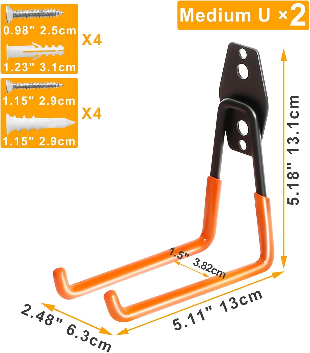KURUI Heavy Duty Wall Hook for Tool/Water Hose, Garden Hose Holder Wall Mount for Indoors Outside, 2 Pack Garage Storage Hanger for Hanging Shovel/Ladder/Extension Cord, Metal Utility Hook Organizer