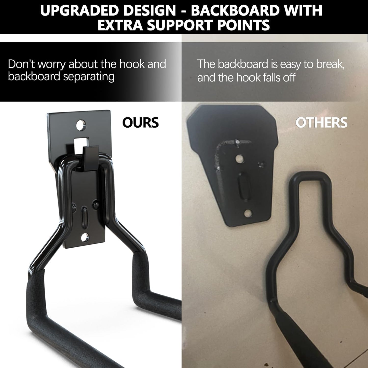 3-H Solid Steel Garden Hose Holder - 4 Pack Wall Mount Hanger with Extension Strap for Outdoor Air Hose, Ropes, Pipes & More