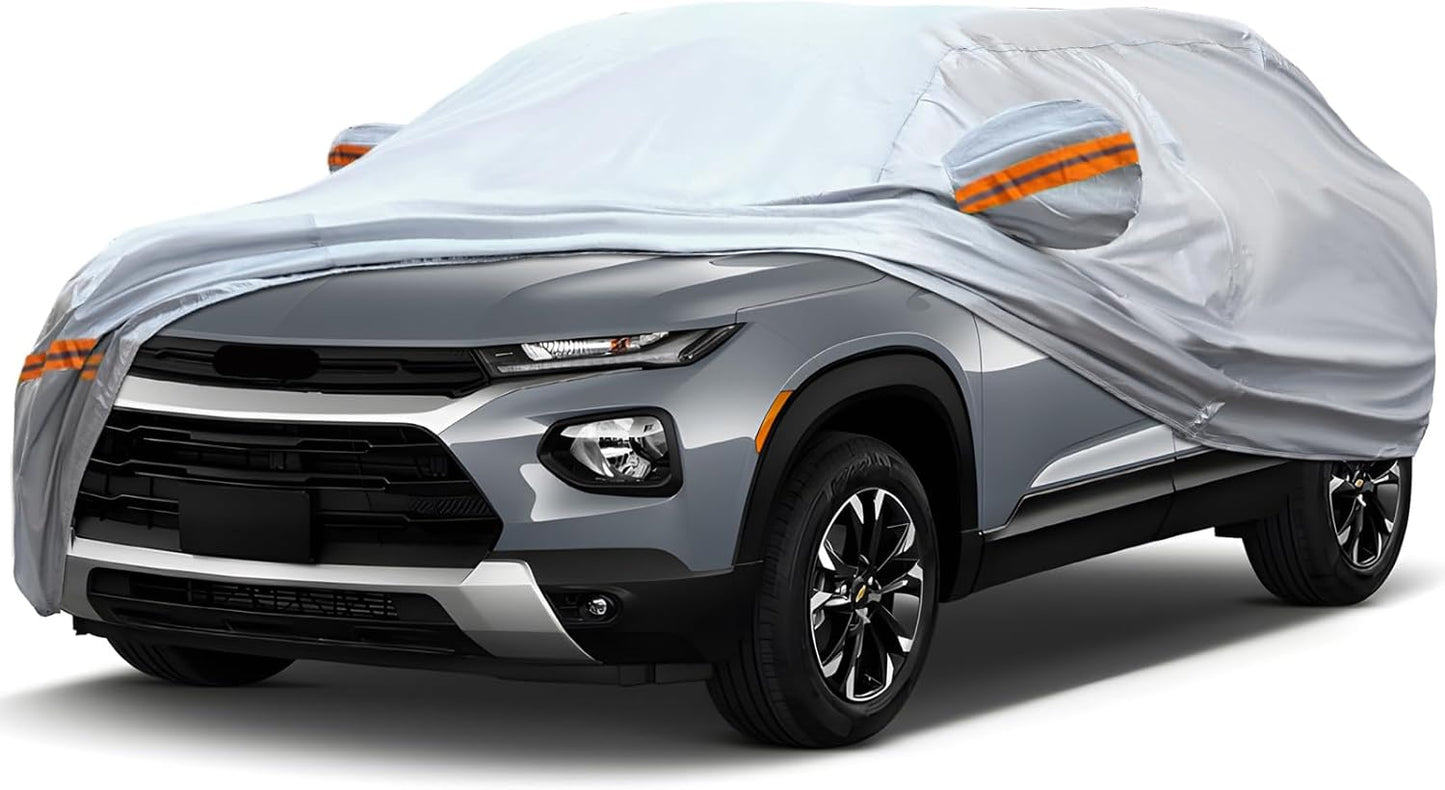 KEYOOG Fit for 164"-178" Length SUVs, 6-Layer Full Car Cover is All-Weather Waterproof, Universal in All Seasons, Snow Prevention, Rainproof, Acid Rainproof, Sunscreen, Orange Reflective Strip