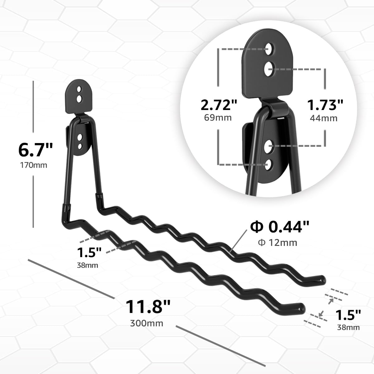 Garage Hooks, Large 2-Pack Shed Storage Hanger 11.8" Long Heavy Duty Wall Mount Double Holder with 2 Extension Cord Storage Straps, Organize Yard Utility Garden Tool Hanging Ladder Black