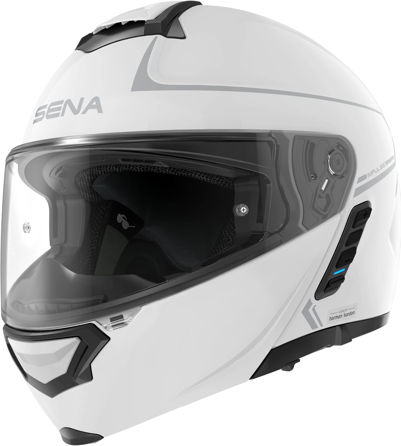Sena Impulse DOT Flip Up Modular Bluetooth Helmet w/Sound by Harman Kardon Dual Visor Helmet with Integrated Mesh Intercom System / MP3 / Voice Dial (Gloss White, Medium)