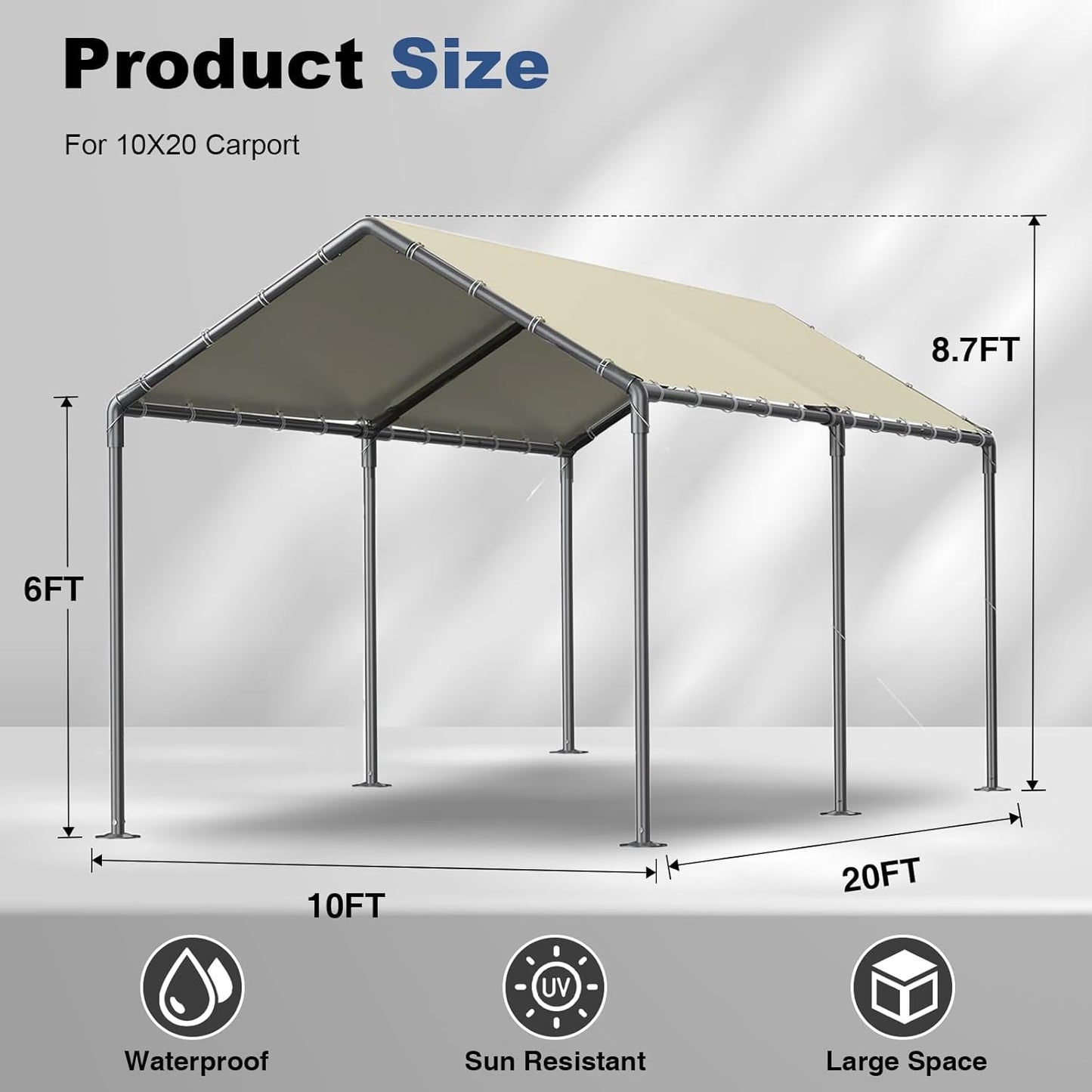 10x20ft Portable Car Tent Garage with UV Resistant Canopy, Easy to Assemble Portable Garage, Stable Carport for Car, Bike, Camp, Outdoor Storage (Beige)