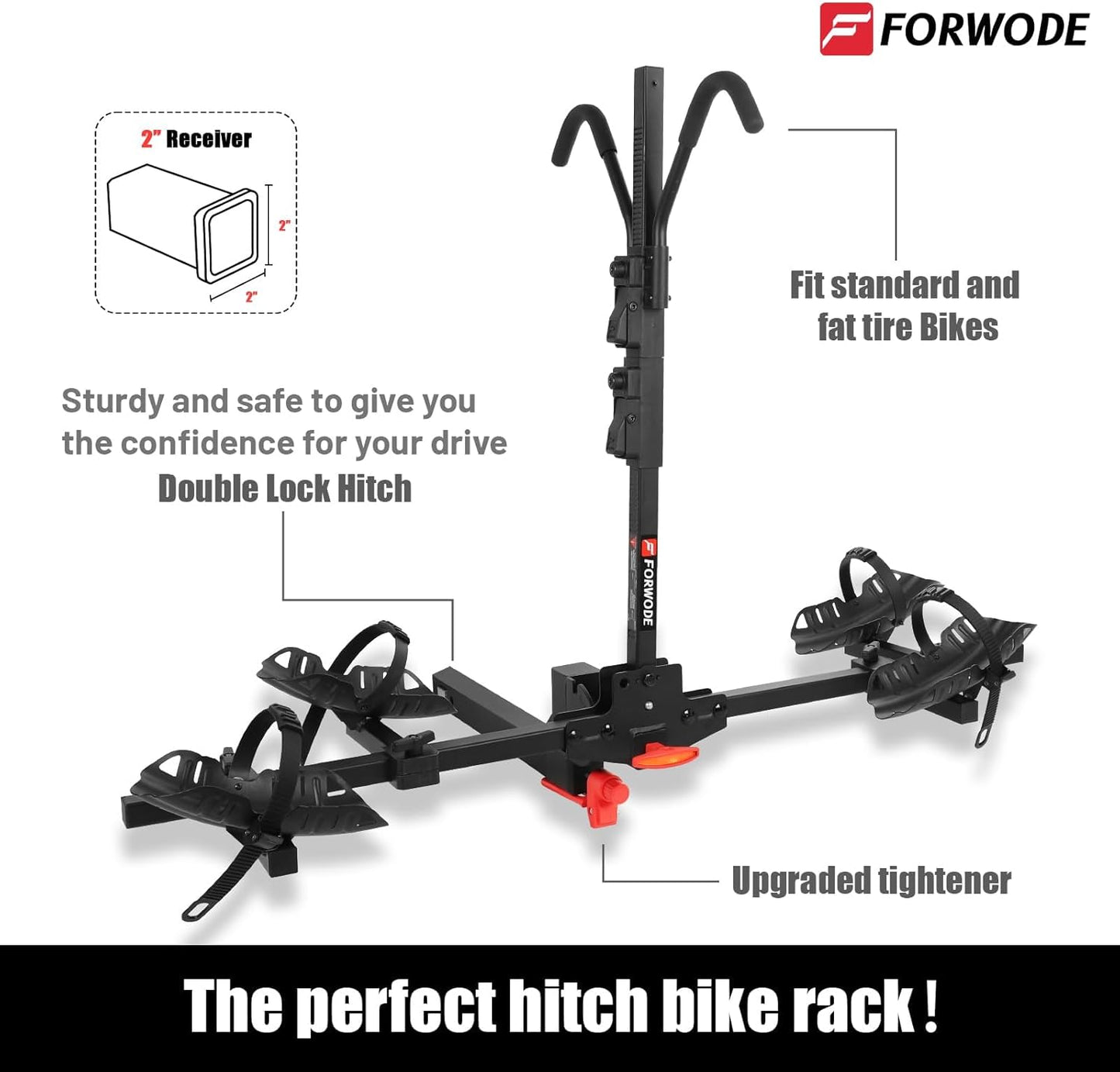 FORWODE Hitch Mount Bike Rack Fits 2 X 80 lbs Bicycle, Platform Bike Rack for Car SUV Truck, Quick Relesed, Foldable Wobble Free, Boat TypeTtire Holder, Locking Hitch, 2 Inch Receiver