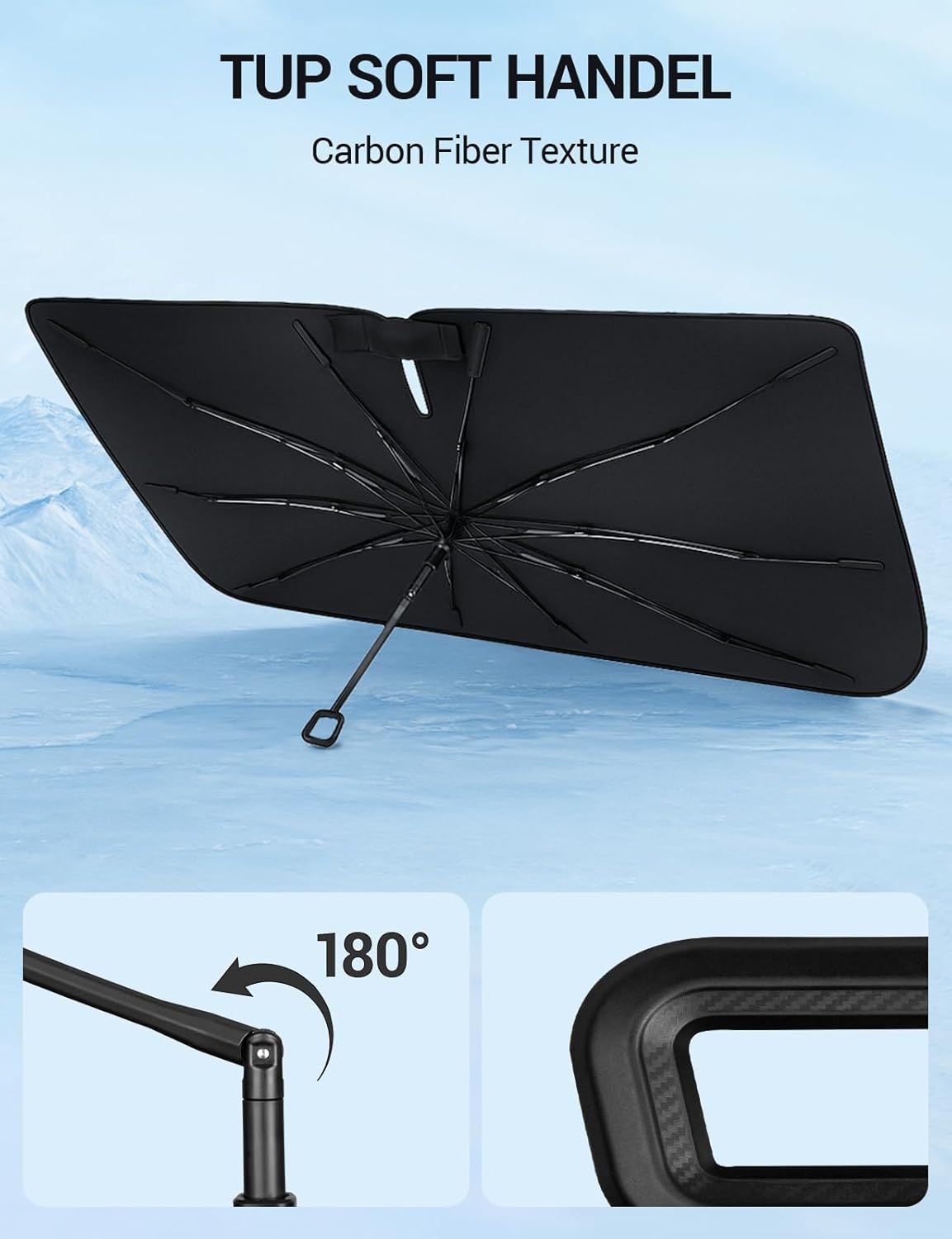 Proadsy Windshield Sun Shade Umbrella for Toyota Corolla Cross 2022-2025 2026 Foldable Car Umbrella Sunshade with Soft TPU Handle Spring Structure Crystal Cooling Material Protect Car from Rays & Heat