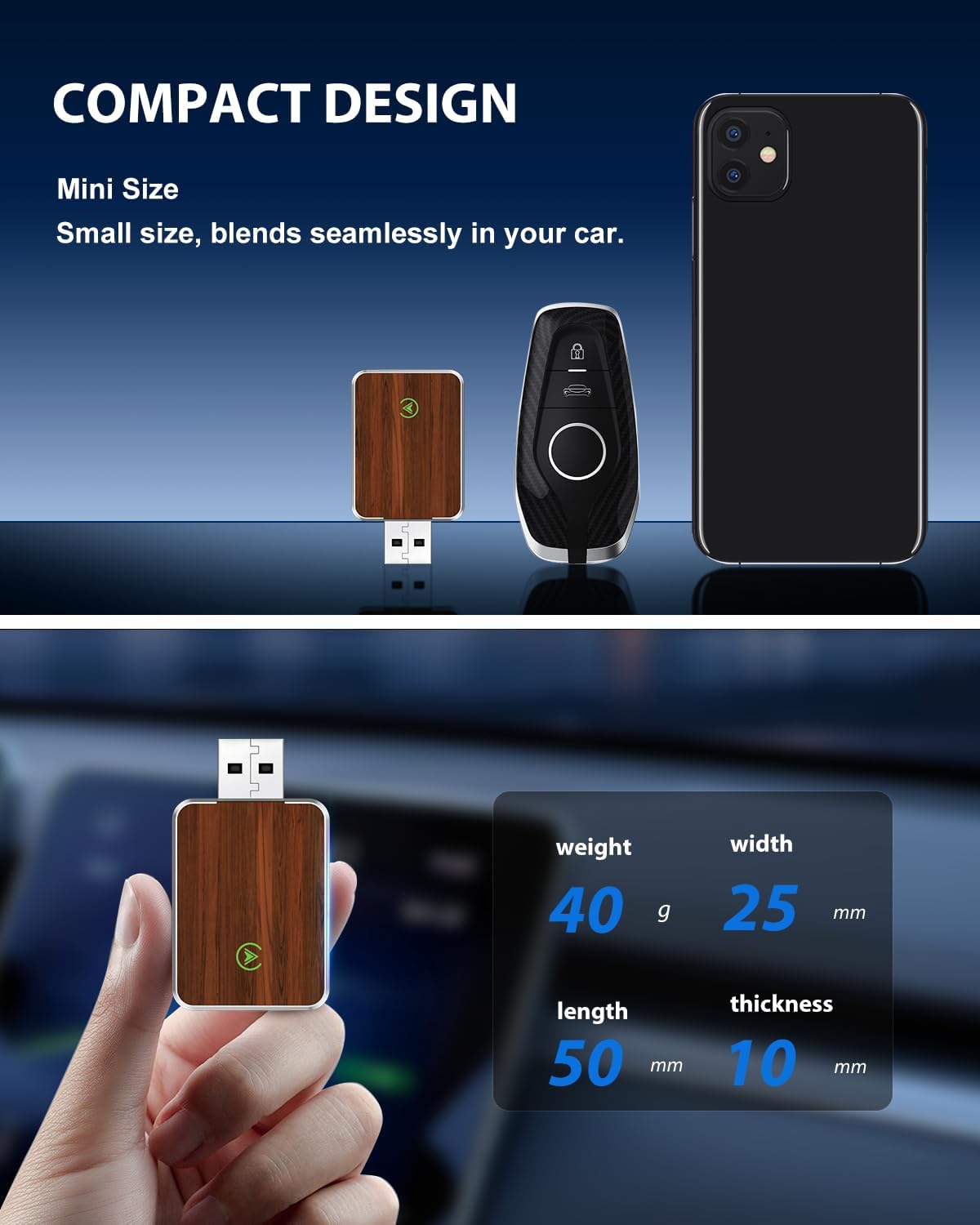 Wireless Carplay Adapter for iPhone & Android Auto 2-in-1, Convert Factory Wired to Wireless Carplay Dongle, Plug & Play Carplay Wireless Adapter for iPhone iOS 10