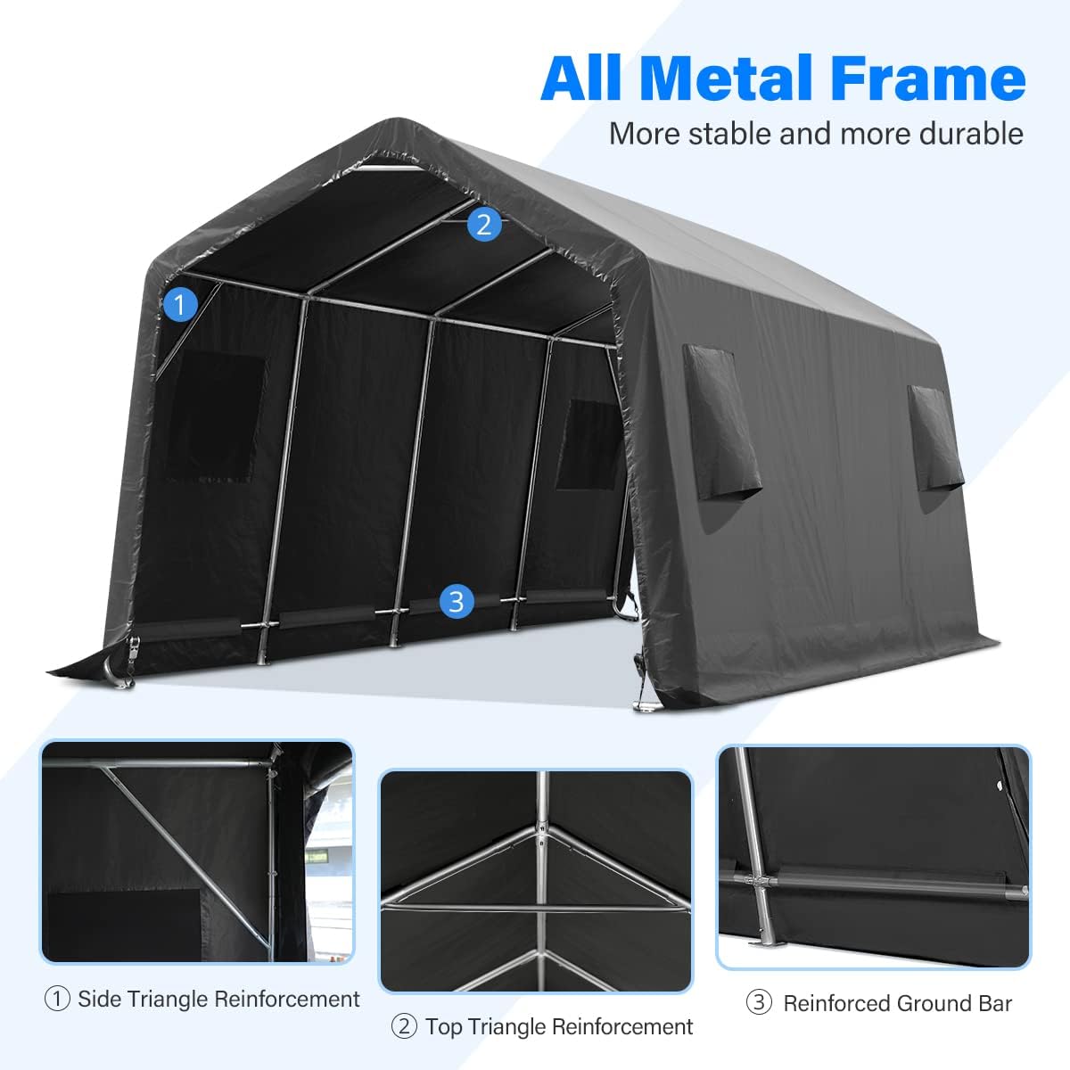 ADVANCE OUTDOOR Heavy Duty 10x20 ft Carport Outdoor Patio Portable Canopy Storage Shelter Shed with 2 Roll up Zipper Doors & Vents for Snowmobile Garden Tools, Gray